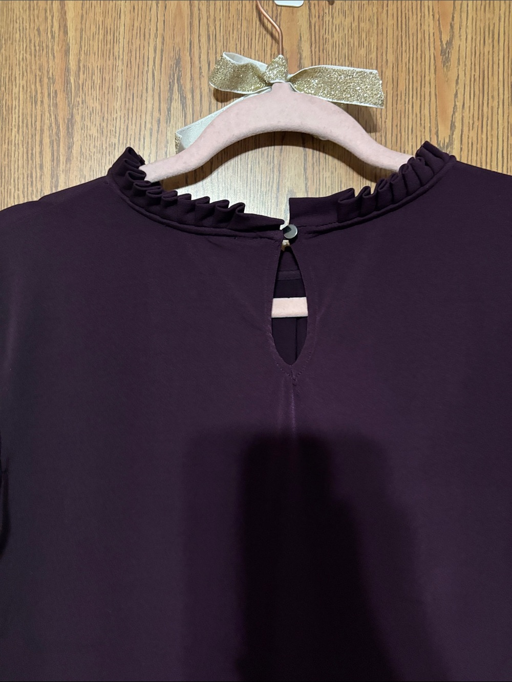Calvin Klein Plum Ruffle-Neck Flutter Sleeve Blouse - Picture 4 of 7